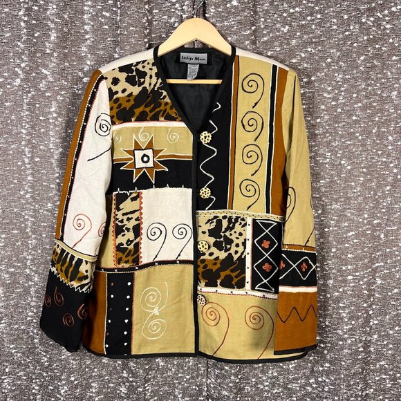 Vintage Indigo Moon Tapestry Patchwork Jacket Embroidery - Picture 1 of 4